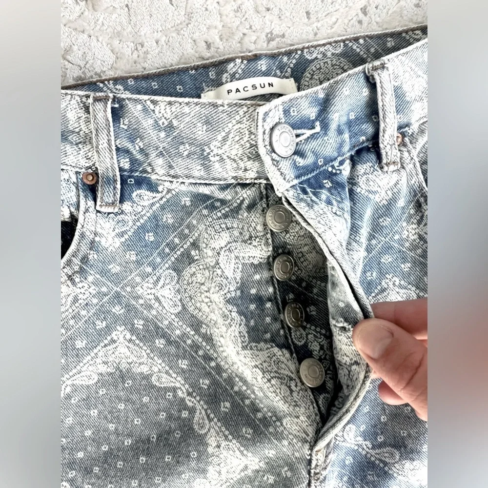 PACSUN High Rise Straight Leg Jeans Women's 28 Blue Bandana Print Button Fly